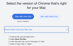 the download screen for Chrome helps you select the right CPU architecture